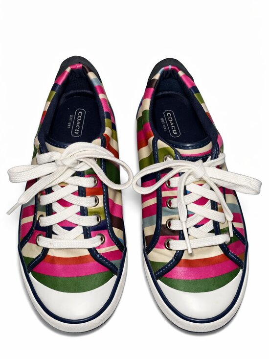 Coach Shoes - Coach Multicolor Stripe Sneakers | Vibrant Retro Coach Trainers Size 8